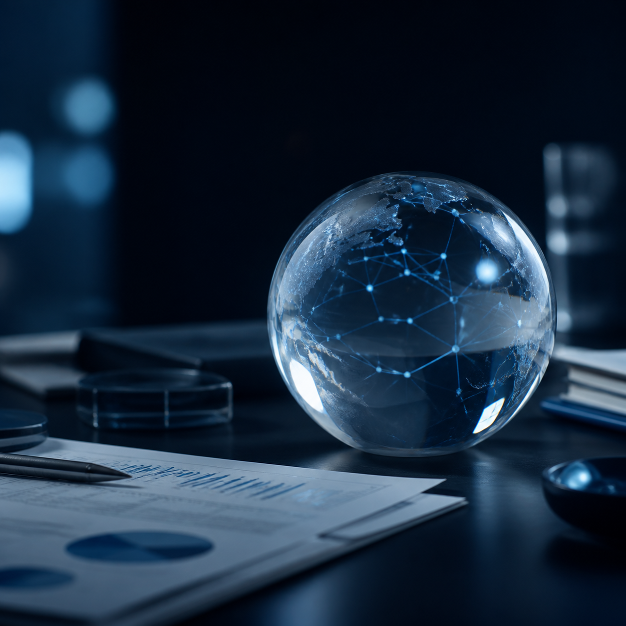 Glass globe connecting markets with analytical evidence