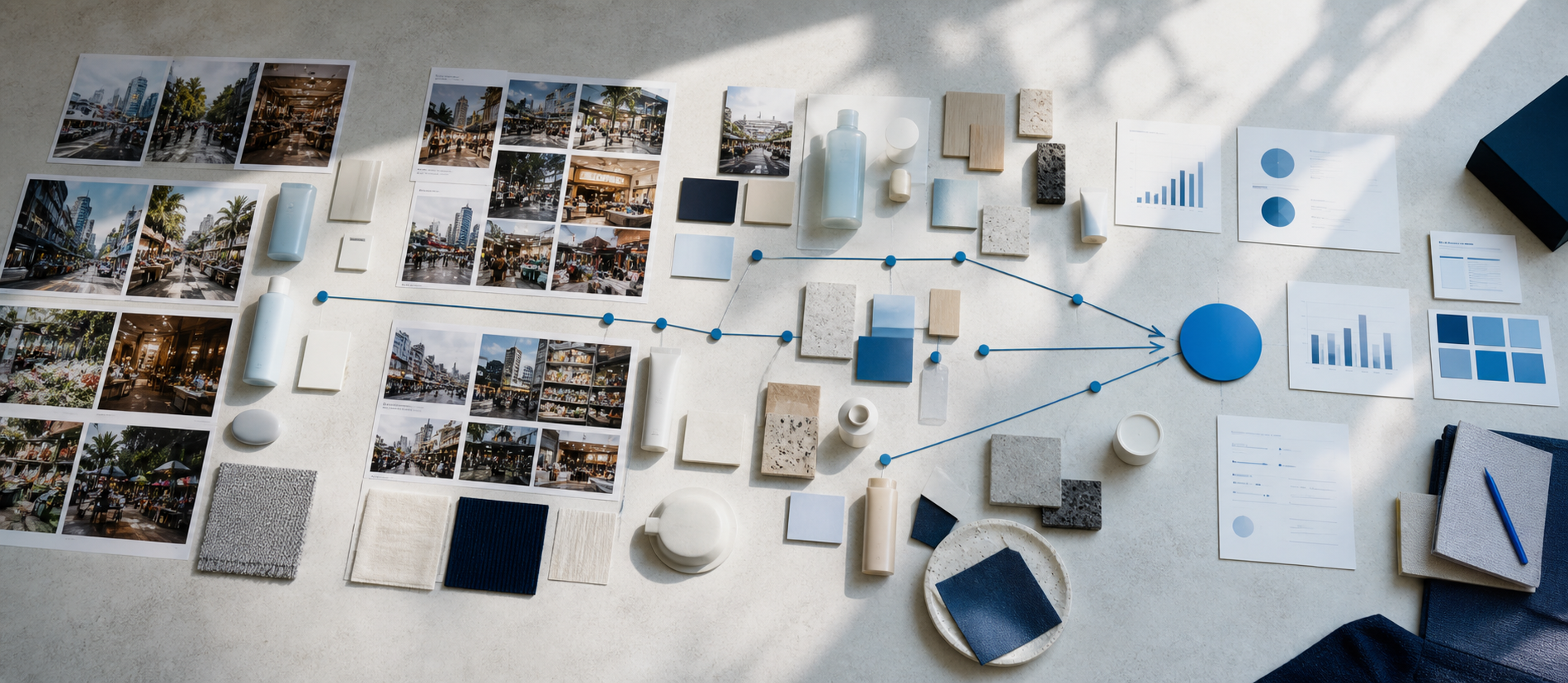 Market observations and product materials from multiple markets converge into one decision